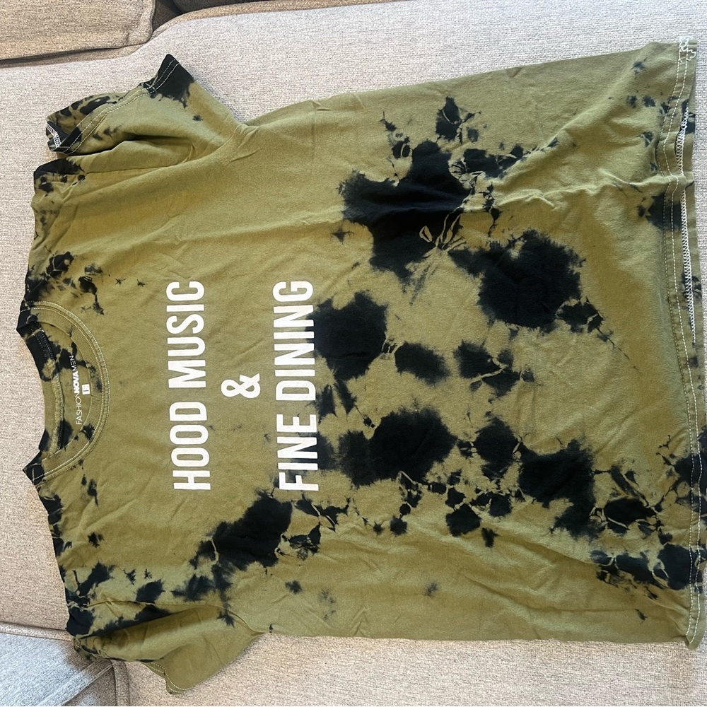 Fashion Nova Olive and Black Tie-Dye Tee